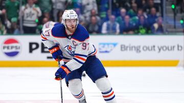 Connor McDavid #97 of the Edmonton Oilers skates against the Dallas Stars during overtime in Game One of the Western Conference Final of the 2024 Stanley Cup Playoffs at American Airlines Center on May 23, 2024 in Dallas, Texas.