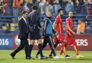 Montenegro-Rusia. El árbitro Deniz Aytekin supendió el partido tras los altercados posteriores al penalti a favor de los rusos.