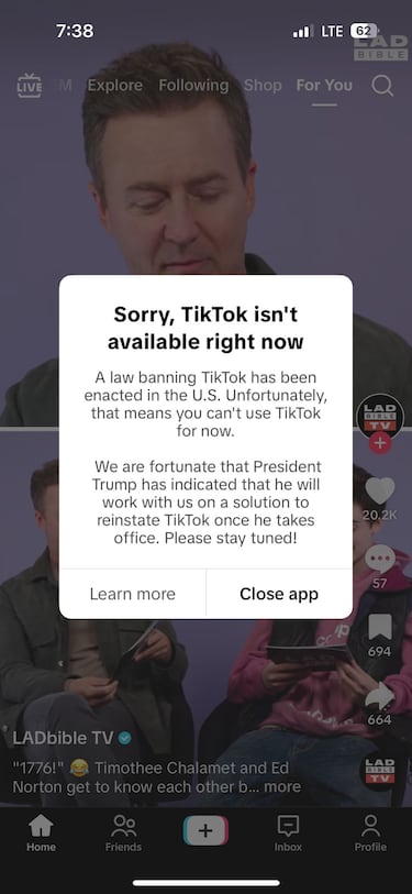 TikTok says goodbye to the United States, disappearing from Apple and Google App stores, and with a sad message