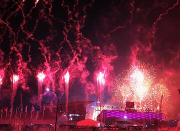 PYEONGCHANG-GUN, SOUTH KOREA - FEBRUARY 09:  Fireworks are sent up during the Opening Ceremony of the PyeongChang 2018 Winter Olympic Games at PyeongChang Olympic Stadium on February 9, 2018 in Pyeongchang-gun, South Korea.  (Photo by Bruce Bennett/Getty 