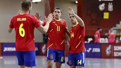 Los jugadores de la selecci&oacute;n espa&ntilde;ola de F&uacute;tbol Sala, durante un partido.