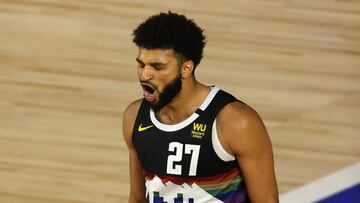 LAKE BUENA VISTA, FLORIDA - AUGUST 25: Jamal Murray #27 of the Denver Nuggets reacts after a shot during the fourth quarter against the Utah Jazz in Game Five of the Western Conference First Round during the 2020 NBA Playoffs at The Field House at ESPN Wide World Of Sports Complex on August 25, 2020 in Lake Buena Vista, Florida. NOTE TO USER: User expressly acknowledges and agrees that, by downloading and or using this photograph, User is consenting to the terms and conditions of the Getty Images License Agreement.   Mike Ehrmann/Getty Images/AFP
 == FOR NEWSPAPERS, INTERNET, TELCOS &amp; TELEVISION USE ONLY ==