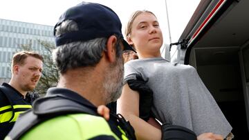 Climate activist Greta Thunberg was arrested twice on Saturday while blocking a major highway into The Hague as part of a demonstration.