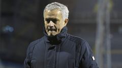 ZAGREB, CROATIA - MARCH 18: Jose Mourinho, Manager of Tottenham Hotspur looks dejected following defeat in the UEFA Europa League Round of 16 Second Leg match between Dinamo Zagreb and Tottenham Hotspur at Stadion Maksimir on March 18, 2021 in Zagreb, Cro