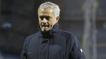 ZAGREB, CROATIA - MARCH 18: Jose Mourinho, Manager of Tottenham Hotspur looks dejected following defeat in the UEFA Europa League Round of 16 Second Leg match between Dinamo Zagreb and Tottenham Hotspur at Stadion Maksimir on March 18, 2021 in Zagreb, Cro