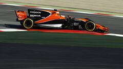 McLaren driver Stoffel Vandoorne of Belgium steers his car during a Formula One pre-season testing session at the Catalunya racetrack in Montmelo, outside Barcelona, Spain, Tuesday, March 7, 2017. (AP Photo/Francisco Seco)