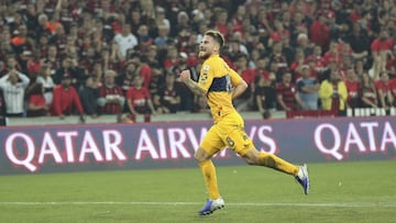 Alexis MacAllister of Argentina's Boca Juniors, celebrates his goal against Brazil's Atletico Paranaense, during a Copa Libertadores round of sixteen soccer match in Curitiba, Brazil, Wednesday, July 24, 2019. (AP Photo/Giuliano Gomes)