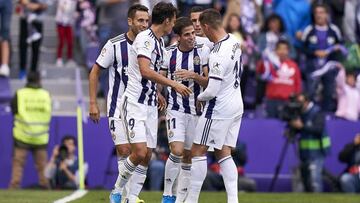 VALLADOLID, SPAIN - SEPTEMBER 15: Pablo Hervias of Valladoid CF celebrates his first goal of the team during the Liga match between Real Valladolid CF and CA Osasuna at Jose Zorrilla on September 15, 2019 in Valladolid, Spain. (Photo by Quality Sport Imag