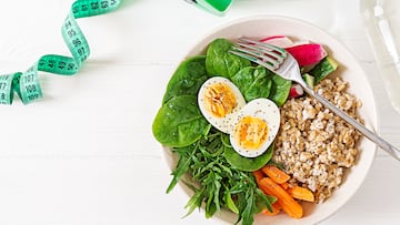 Concept healthy food and sports lifestyle. Vegetarian lunch. Healthy breakfast. Proper nutrition. Top view. Flat lay.