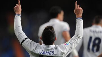 James celebra su gol en la goleada de la Copa del Rey ante Cultural Leonesa