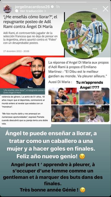 La filosa respuesta de Jorgelina Cardoso, esposa de Di María, al francés Adil Rami