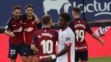 Los jugadores de Osasuna celebran un gol esta temporada.