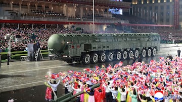 Military parade celebrating the 80th anniversary of the founding of the ruling Workers' Party of Korea (WPK), in Pyongyang, North Korea, in this pictured released October 11, 2025 by North Korea's official Korean Central News Agency. KCNA via REUTERS ATTENTION EDITORS - THIS IMAGE WAS PROVIDED BY A THIRD PARTY. REUTERS IS UNABLE TO INDEPENDENTLY VERIFY THIS IMAGE. NO THIRD PARTY SALES. SOUTH KOREA OUT. NO COMMERCIAL OR EDITORIAL SALES IN SOUTH KOREA. TPX IMAGES OF THE DAY