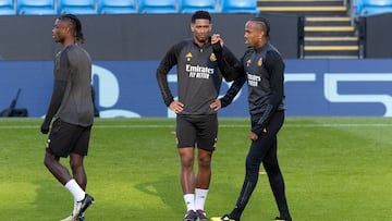 16/04/24 ENTRENAMIENTO REAL MADRID 
EDUARDO CAMAVINGA JUDE BELLINGHAM EDER MILITAO  CHAMPIONS