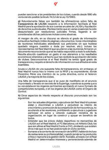 LaLiga acusa a Florentino de difundir “falsedades”