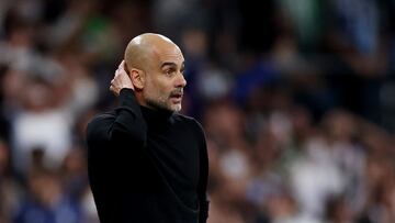 Soccer Football - Champions League - Semi Final - Second Leg - Real Madrid v Manchester City - Santiago Bernabeu, Madrid, Spain - May 4, 2022 Manchester City manager Pep Guardiola Action Images via Reuters/Carl Recine