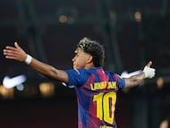 BARCELONA, 03/03/2026.- El delantero del Barcelona Lamine Yamal, durante el partido de vuelta de las semifinales de la Copa del Rey que FC Barcelona y Atlético de Madrid disputan este martes en el Camp Nou. EFE/Enric Fontcuberta