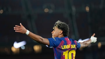 BARCELONA, 03/03/2026.- El delantero del Barcelona Lamine Yamal, durante el partido de vuelta de las semifinales de la Copa del Rey que FC Barcelona y Atlético de Madrid disputan este martes en el Camp Nou. EFE/Enric Fontcuberta