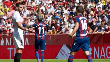 Jose Luis Morales of Levante celebrates a goal during the spanish league, La Liga Santander, football match played between Sevilla FC and Levante UD at Ramon Sanchez-Pizjuan stadium on October 24, 2021, in Sevilla, Spain.
AFP7
24/10/2021 ONLY FOR USE I