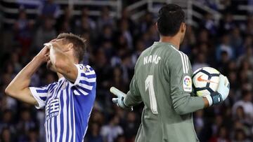 El guardameta del Real Madrid, Keylor Navas, en Anoeta.