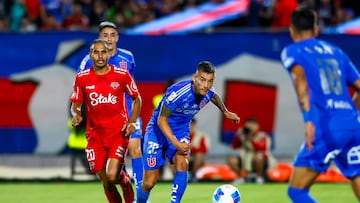 Futbol, Universidad de Chile vs Nublense
Fecha 1, campeonato Nacional 2025.
El jugador de Universidad de Chile Charles Aranguiz, derecha, disputa el balon con Federico Mateos de Nublense durante el partido de primera division realizado en el Estadio Nacional de Santiago, Chile.
1502/2025
Pepe Alvujar/Photosport
Football, Universidad de Chile vs Nublense.
1th turn, 2025 National Championship.
Universidad de Chile’s player Charles Aranguiz,, right, vies for the ball against Federico Mateos of Nublense during the first division match at the National Stadium in Santiago, Chile.
14/02/2025
Pepe Alvujar/Photosport