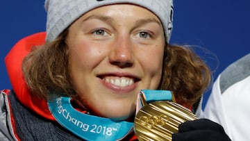 FILE PHOTO: Medals Ceremony - Biathlon - Pyeongchang 2018 Winter Olympics - Women's 10 km Pursuit - Medals Plaza - Pyeongchang, South Korea - February 13, 2018 - Gold medallist Laura Dahlmeier of Germany on the podium. REUTERS/Eric Gaillard/File Photo
