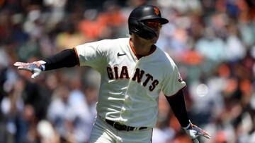 SAN FRANCISCO, CALIFORNIA - MAY 25: Joc Pederson #23 celebrates after hitting a home run in the bottom of the first inning against Thomas Szapucki #63 of the New York Mets at Oracle Park on May 25, 2022 in San Francisco, California. (Photo by Michael Urakami/Getty Images)