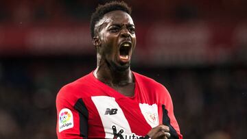 Iñaki Williams celebra uno de los goles que ha marcado esta temporada en San Mamés.