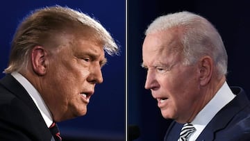 (ARCHIVOS) (COMBO) Esta combinaci&oacute;n de im&aacute;genes de archivo creadas el 29 de septiembre de 2020 muestra al presidente de los Estados Unidos, Donald Trump (izq.), Y al exvicepresidente dem&oacute;crata Joe Biden, candidato presidencial, enfrent&aacute;ndose durante el primer debate presidencial en la Case Western Reserve University y la Cleveland Clinic. en Cleveland, Ohio, el 29 de septiembre de 2020.