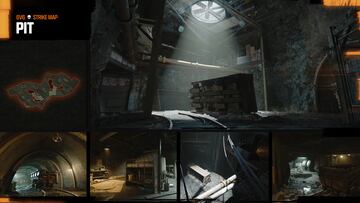 Burrow into a small subsection of an underground mining tunnel and collide in the central cave. A ventilation shaft casts some natural light over the cave, the mine tracks within circling back to the narrow tunnels. Climb up the ladders to reach an overhead vantage point or weave between the mine carts for ground floor cover.