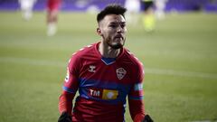 VALLADOLID, SPAIN - JANUARY 19: Josan of Elche CF celebrates after scoring their side&#039;s second goal during the La Liga Santander match between Real Valladolid CF and Elche CF at Estadio Municipal Jose Zorrilla on January 19, 2021 in Valladolid, Spain