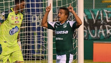 F&eacute;iver Mercado celebrando su gol con Deportivo Cali ante Tolima por Liga &Aacute;guila I-2019.
