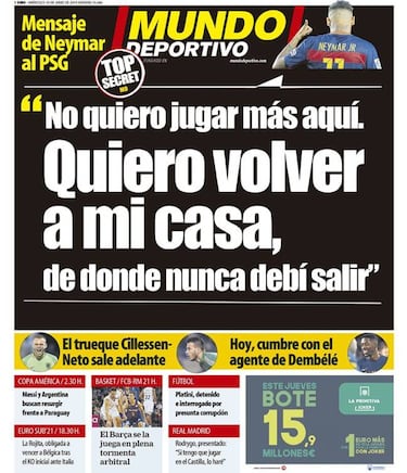 Neymar: "Quiero volver a mi casa, de donde nunca debí salir"