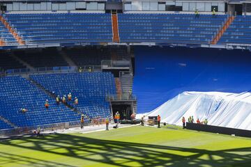 Así se encuentra el Santiago Bernabéu a dos días de su estreno. El club blanco jugará el 12 de septiembre frente al Celta de Vigo.