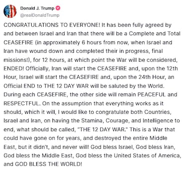 Trump announces “a complete and total” ceasefire between Israel and Iran: Here are all the details