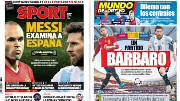 Portadas de los diarios Sport y Mundo Deportivo del d&iacute;a 27 de marzo de 2018.