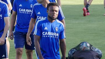 James Igbekeme, en la sesión de esta tarde en la Ciudad Deportiva.