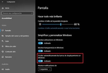 Cómo ocultar las barras de desplazamiento de Windows 10
