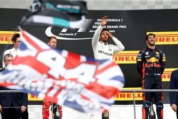 Hamilton, Ricciardo y Vettel en el pódium del GP de Bélgica. 