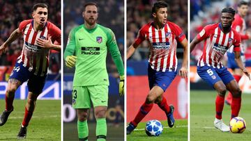 Giménez, Oblak, Rodrigo y Thomas, con el Atlético.