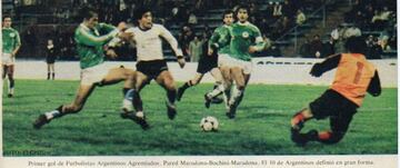 Maradona marca el 1-0 a la Selecci&oacute;n de la AFE que entren&oacute; Di St&eacute;fano en 1980.