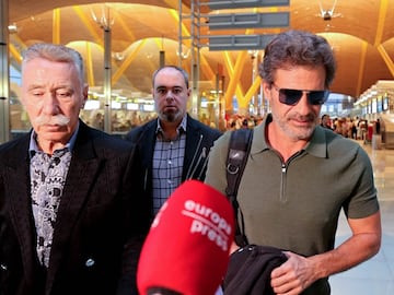 Rodolfo Sancho y su abogado, Marcos García Montes en el aeropuerto Adolfo Suárez Madrid Barajas a 02 de Septiembre de 2023 en Madrid.