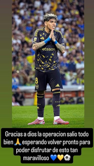 Palacios reaparece con un alentador mensaje tras ser operado en Boca: “Dios...”