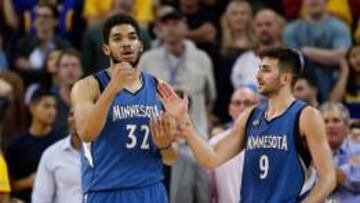 Towns y Ricky Rubio, durante un partido este curso.