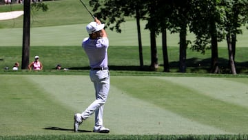 Abraham Ancer plays his shot from the ninth fairway during the second round of the Memorial Tournament.