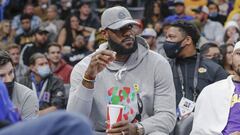 Oct 27, 2021; Oklahoma City, Oklahoma, USA; Los Angeles Lakers forward LeBron James (6) watches the game from the bench during the second quarter against the Oklahoma City Thunder at Paycom Center. Mandatory Credit: Alonzo Adams-USA TODAY Sports