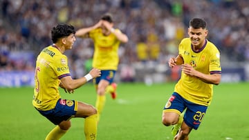 Richard Sanchez celebrates his goal 0-1 of America during the final second-leg match between Monterrey and America as part of the Torneo Apertura 2024 Liga MX at BBVA Bancomer Stadium, on December 15, 2024 in Monterrey, Nuevo Leon, Mexico.