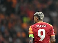 Galatasaray's Argentine forward #09 Mauro Icardi looks on during the UEFA Champions League, league phase - day 3, football match between Galatasaray SK and Bodo/Glimt at the Rams Park in Istanbul on October 22, 2025. (Photo by Ozan KOSE / AFP)