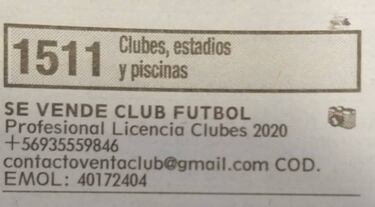El curioso caso del club que se vende en avisos clasificados