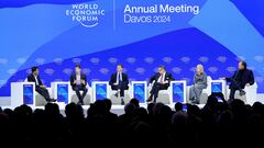 CEO of OpenAI Sam Altman, Chairman and CEO of Salesforce Marc R. Benioff, Chair and CEO of Accenture Julie Sweet, CEO of Pfizer Albert Bourla and British Chancellor of the Exchequer Jeremy Hunt attend the 54th annual meeting of the World Economic Forum, in Davos, Switzerland, January 18, 2024. REUTERS/Denis Balibouse